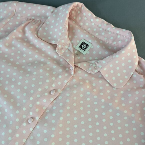 Anne Klein Light Pink White Polka Dots Blouse Feminine  Delicate Baby Doll XL - Picture 1 of 10
